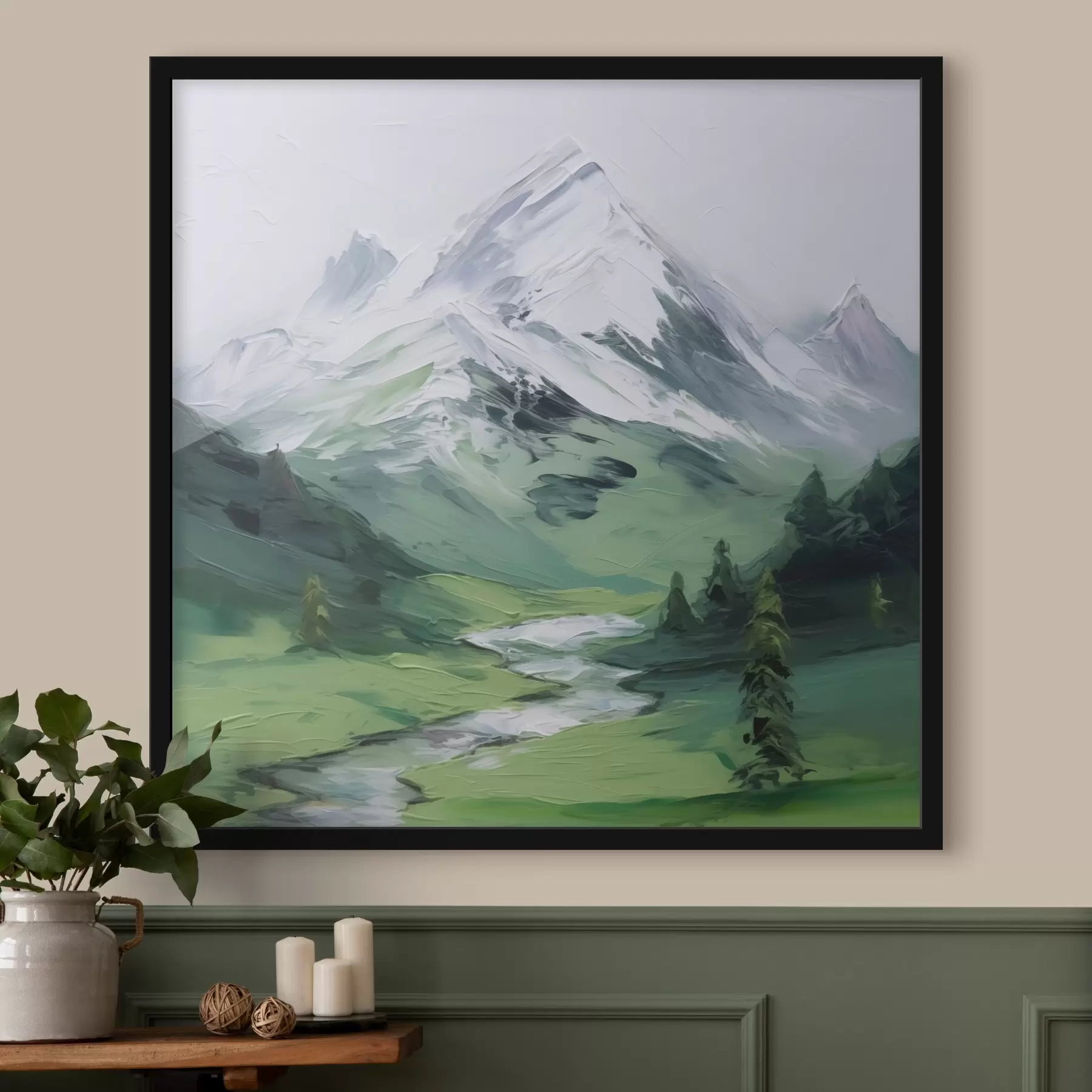 Fototapete Berg-Tal-Imitationsgemälde f45775