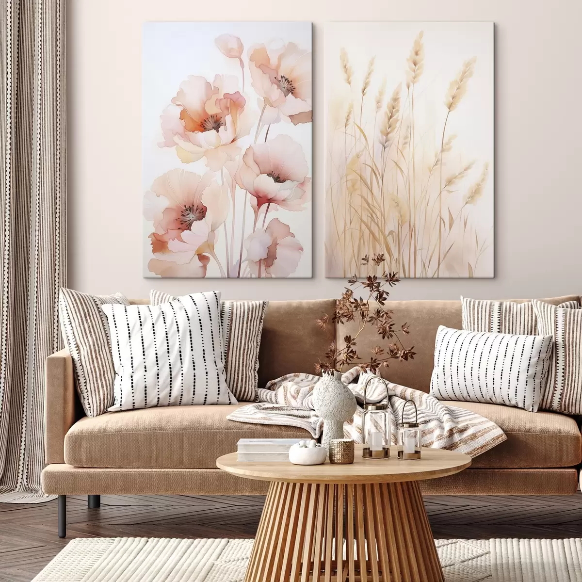 Wandbilder Mohnblumen und Ährchen, Aquarellimitation m00723