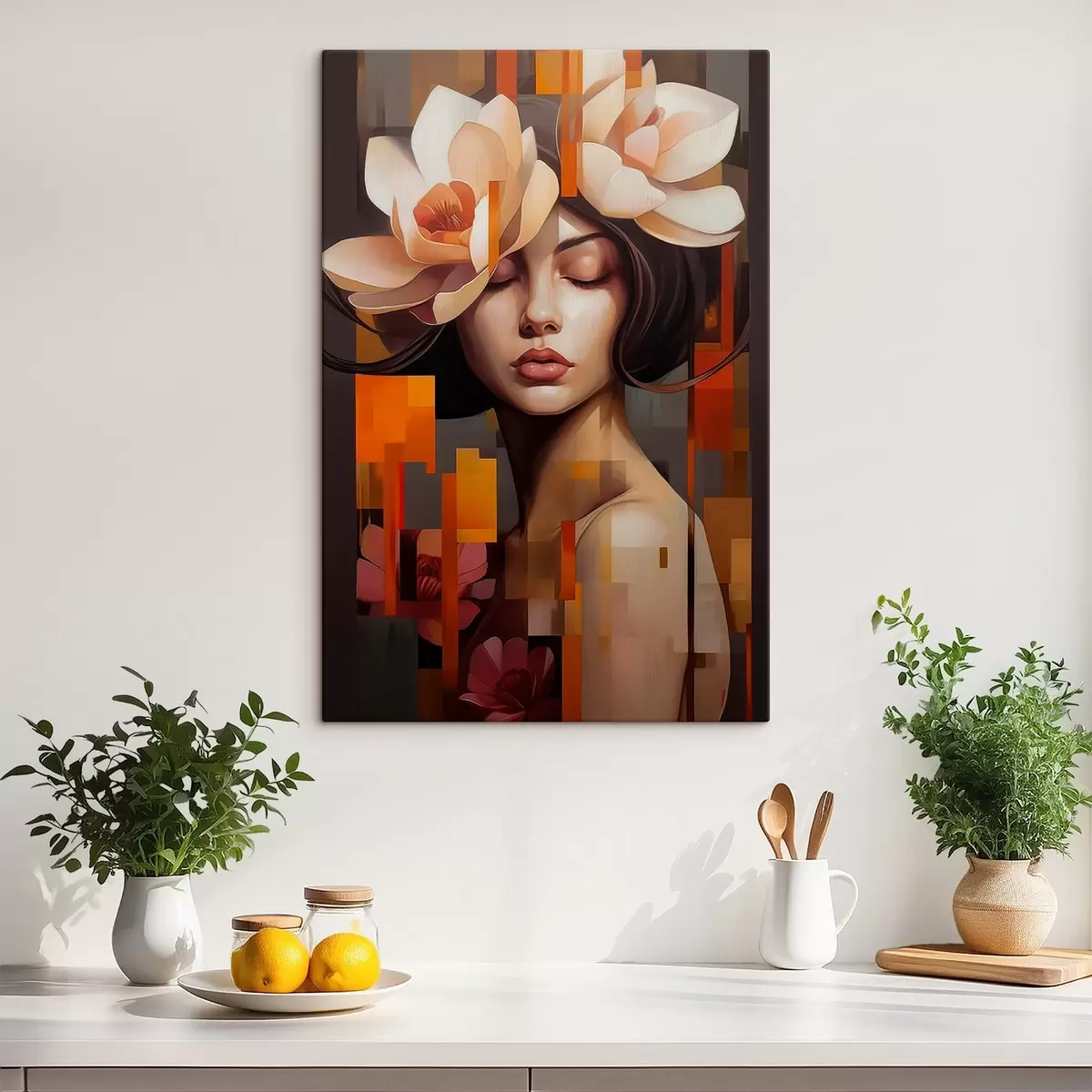 Wandbilder Frau mit einer Blume s45797