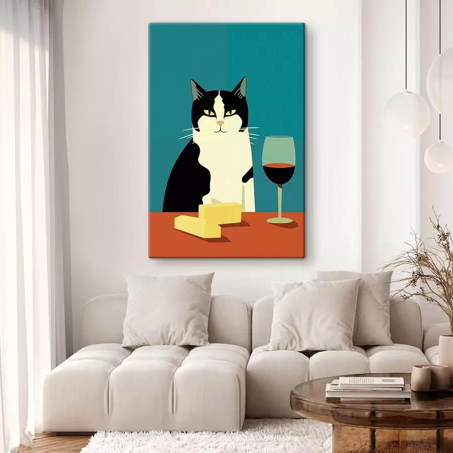 Wandbilder Katze mit Wein und Käse s45801