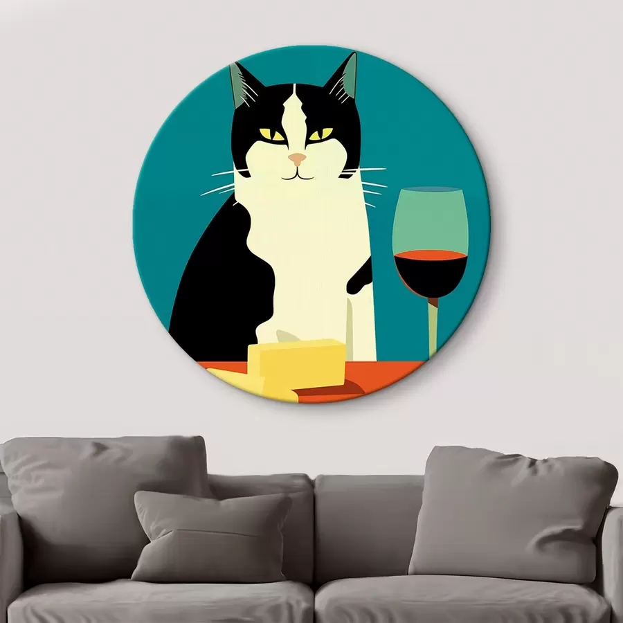 Wandbilder Katze mit Wein und Käse r45801