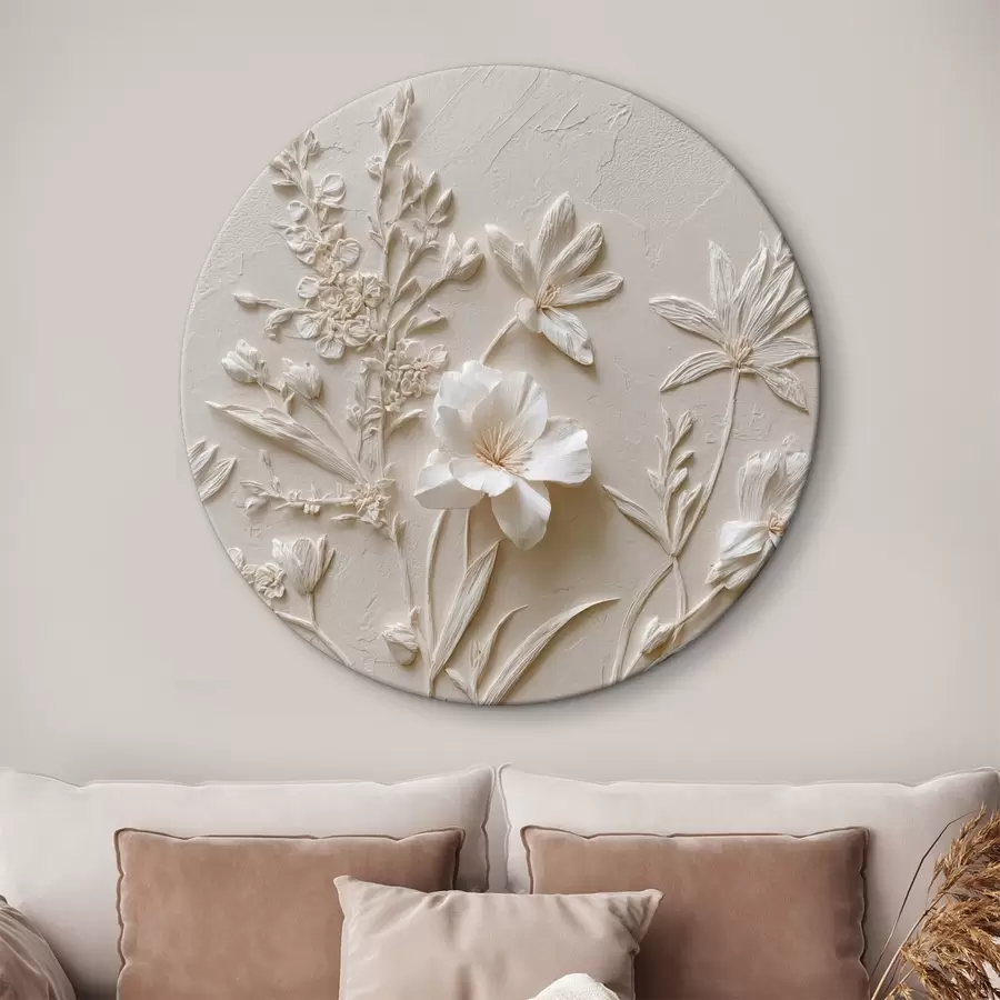 Wandbilder Blumenmotiv: Basrelief mit Pflanzen auf hellem Hintergrund r45536