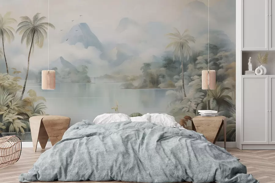 Fototapete Fluss im Dschungel in der Nähe der Berge w04536