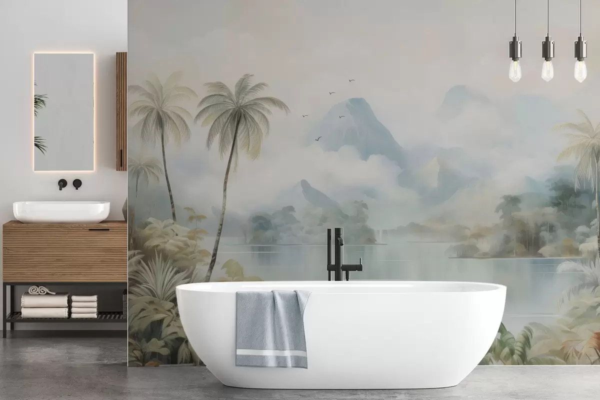 Fototapete Fluss im Dschungel in der Nähe der Berge w04536