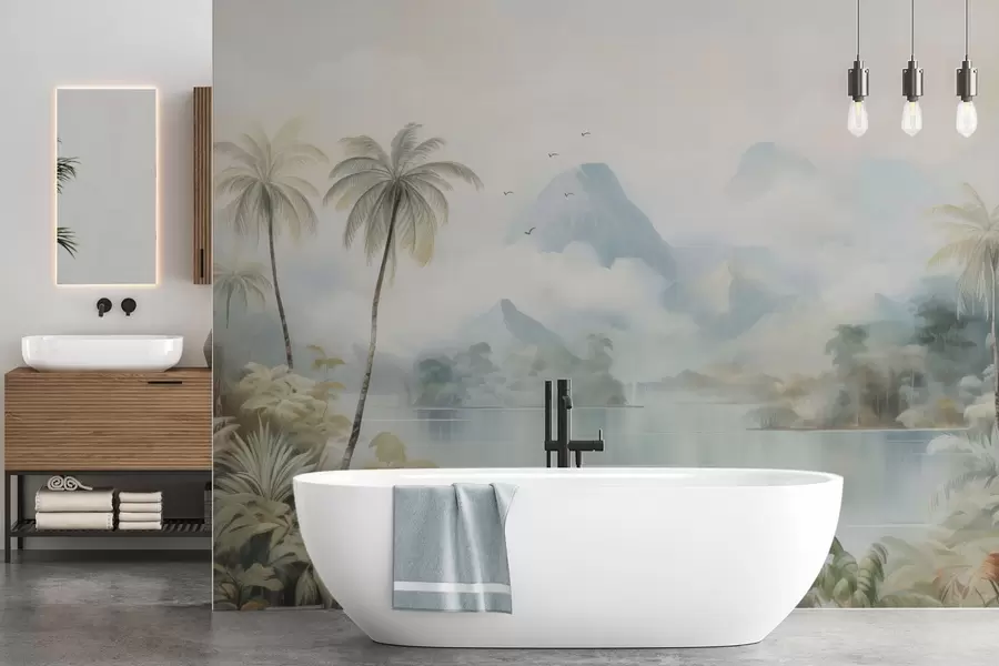 Fototapete Fluss im Dschungel in der Nähe der Berge w04536