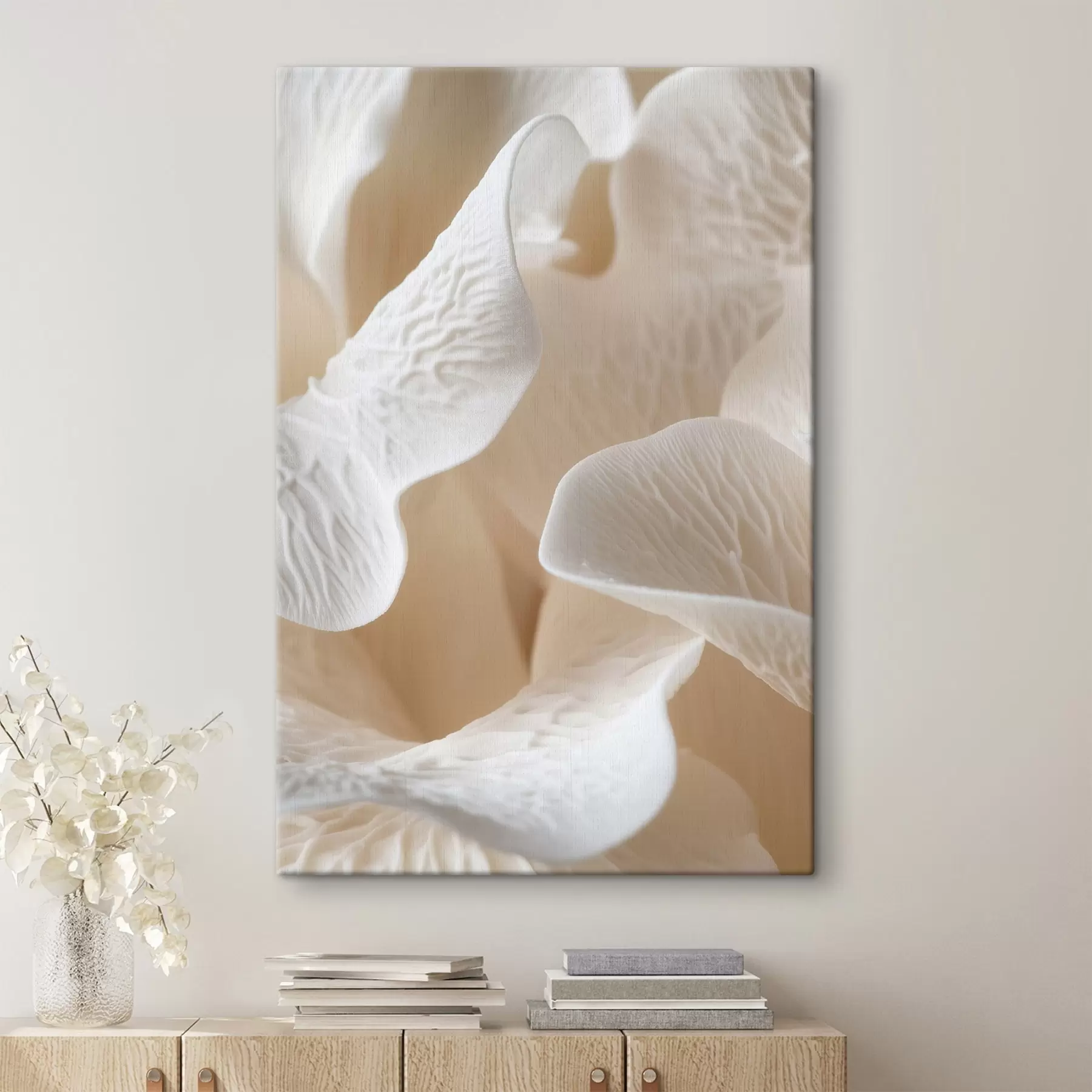 Wandbilder blütenblätter mit Adern in Beigetönen s45703