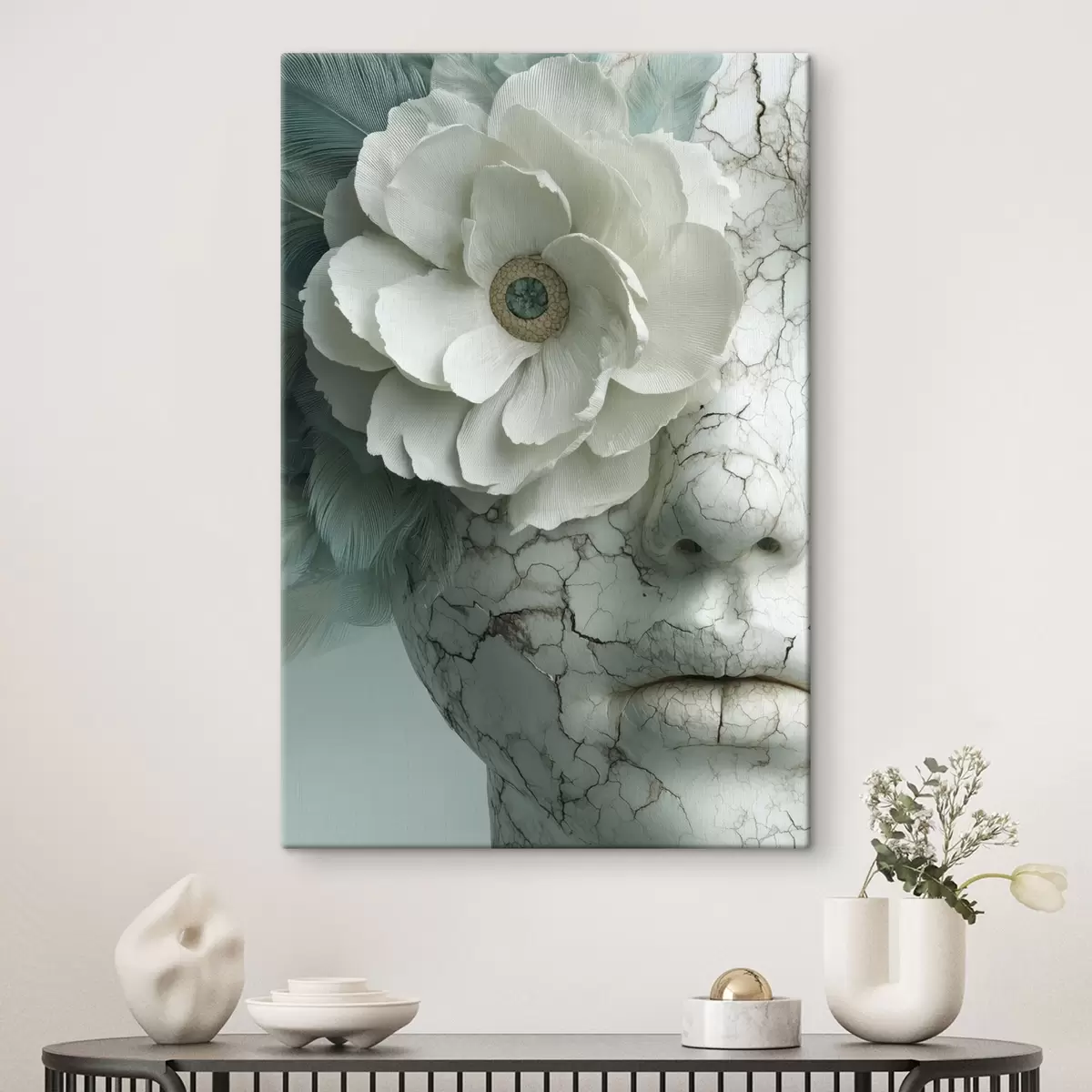 Wandbilder marmorporträt eines Mädchens mit einer Blume s45709