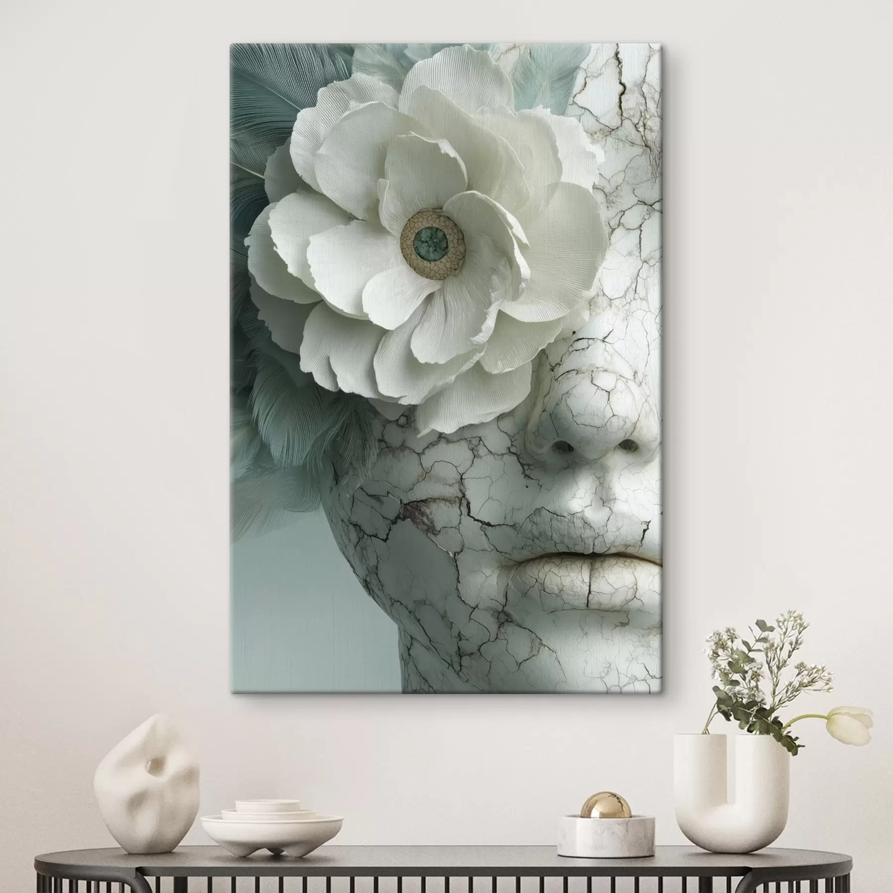 Wandbilder marmorporträt eines Mädchens mit einer Blume s45709