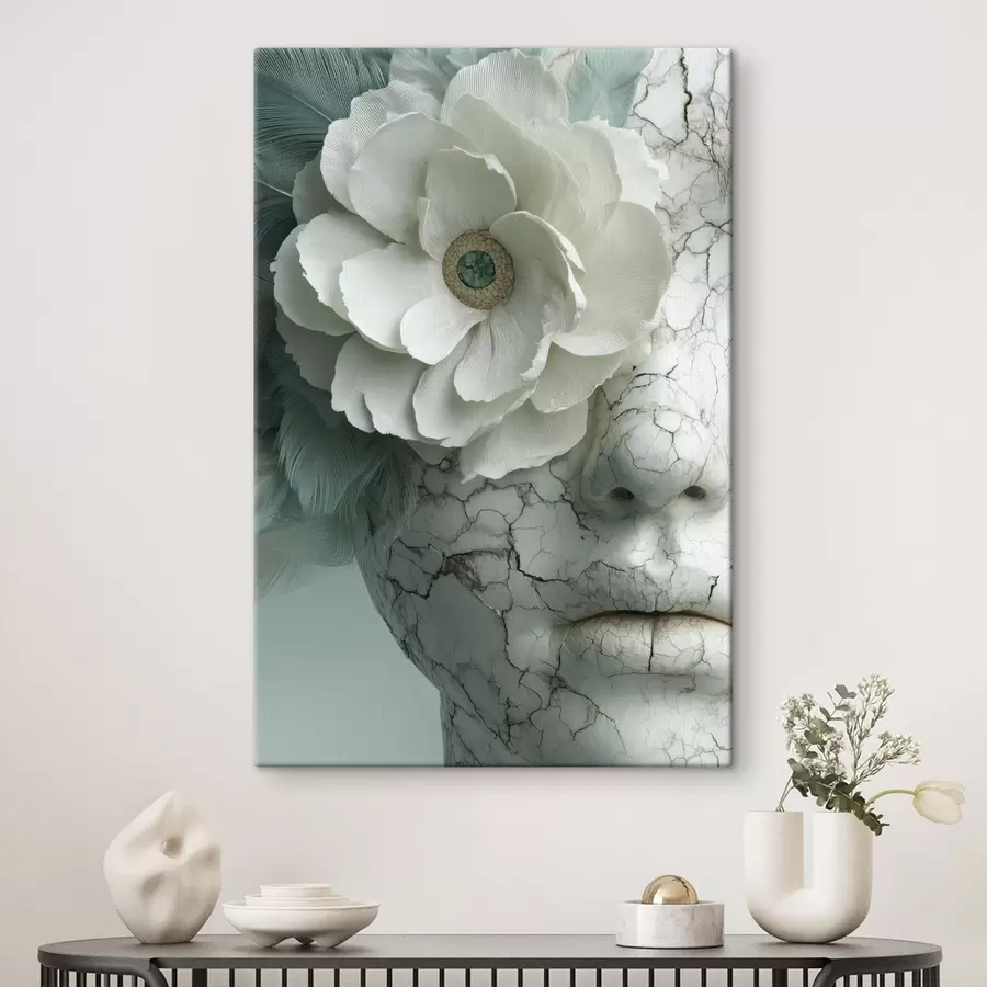 Wandbilder marmorporträt eines Mädchens mit einer Blume s45709