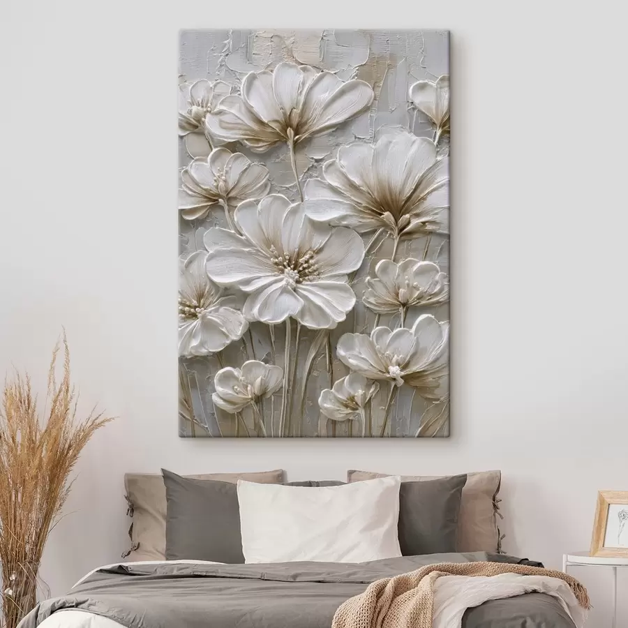 Wandbilder cremefarbene Blumen im Imitations-Impasto-Stil s45712