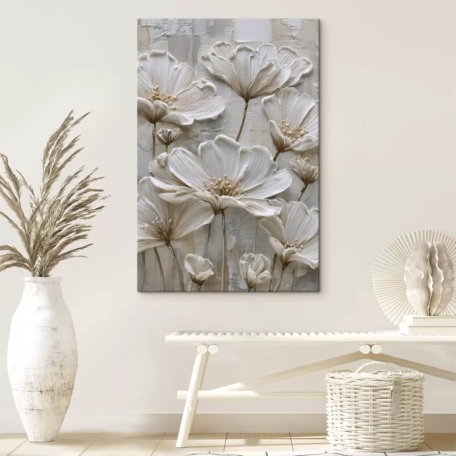 Wandbilder cremefarbene Blumen im Imitations-Impasto-Stil s45713
