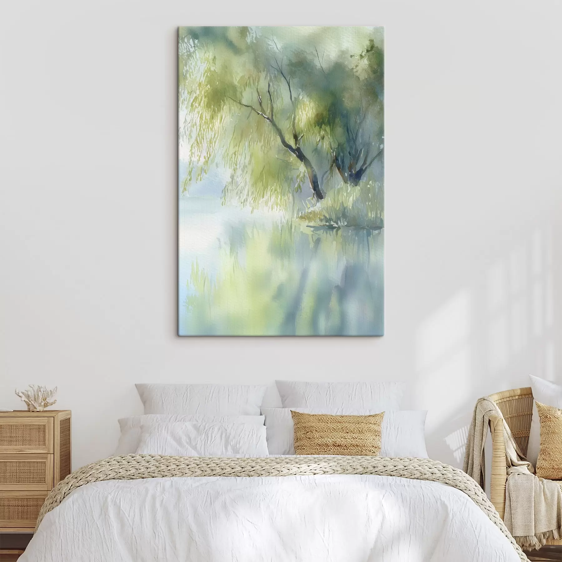Wandbilder weidenbaum am Seeufer im Aquarellstil s45715