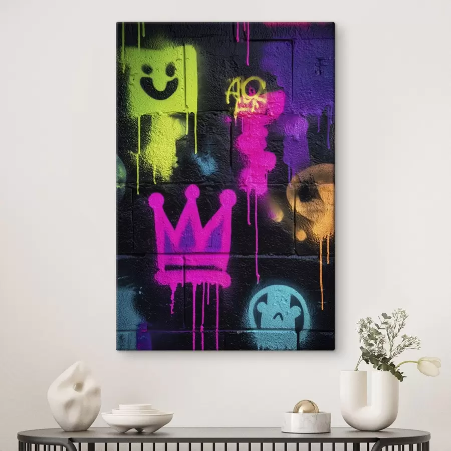 Wandbilder leuchtende Straßenkunst auf dunklem Hintergrund s45717