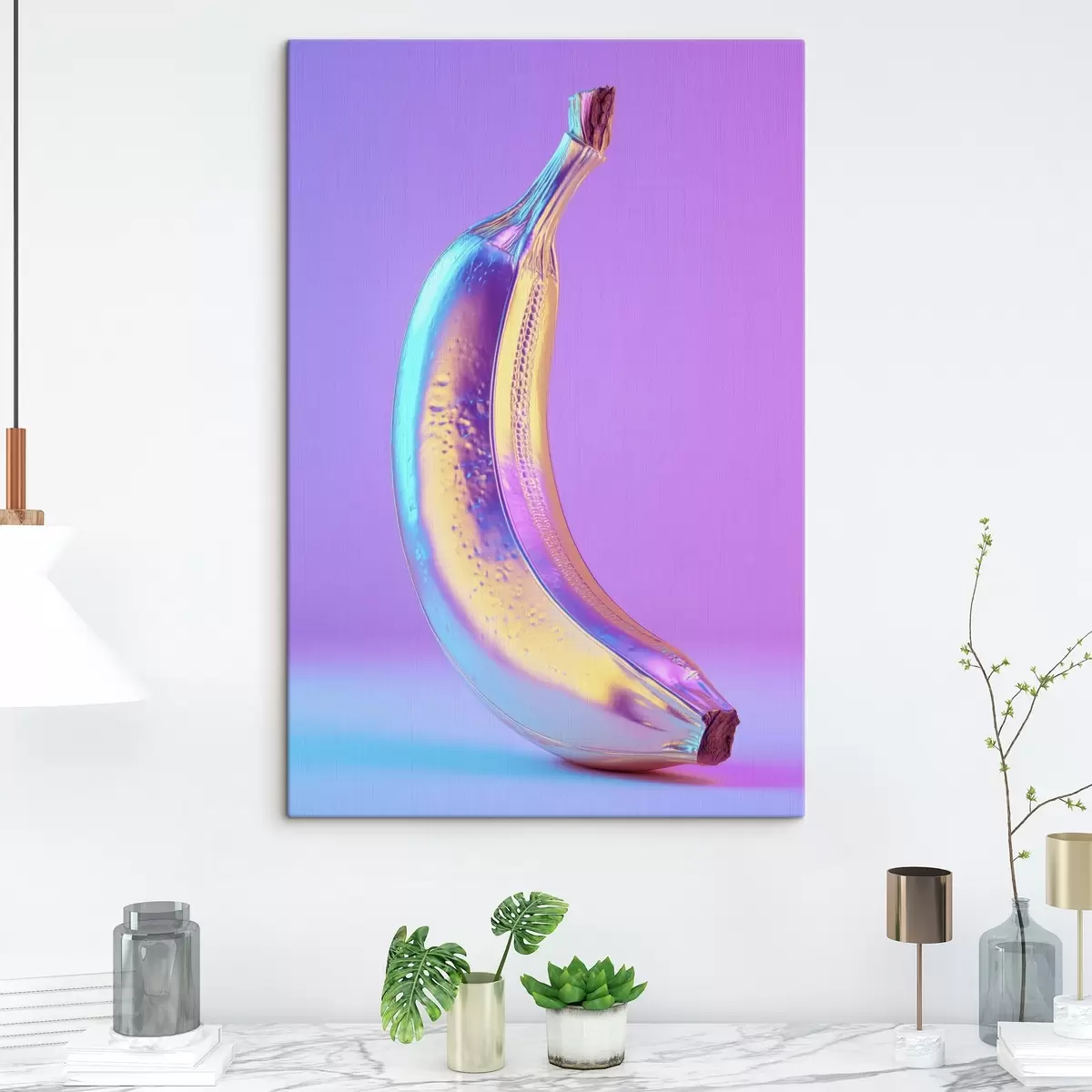 Wandbilder leuchtend glänzende Banane im Pop-Art-Stil s45728