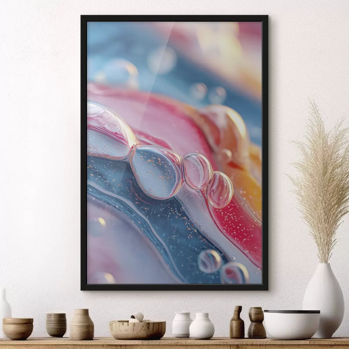 Poster bunte Wellen mit Blasen f45705