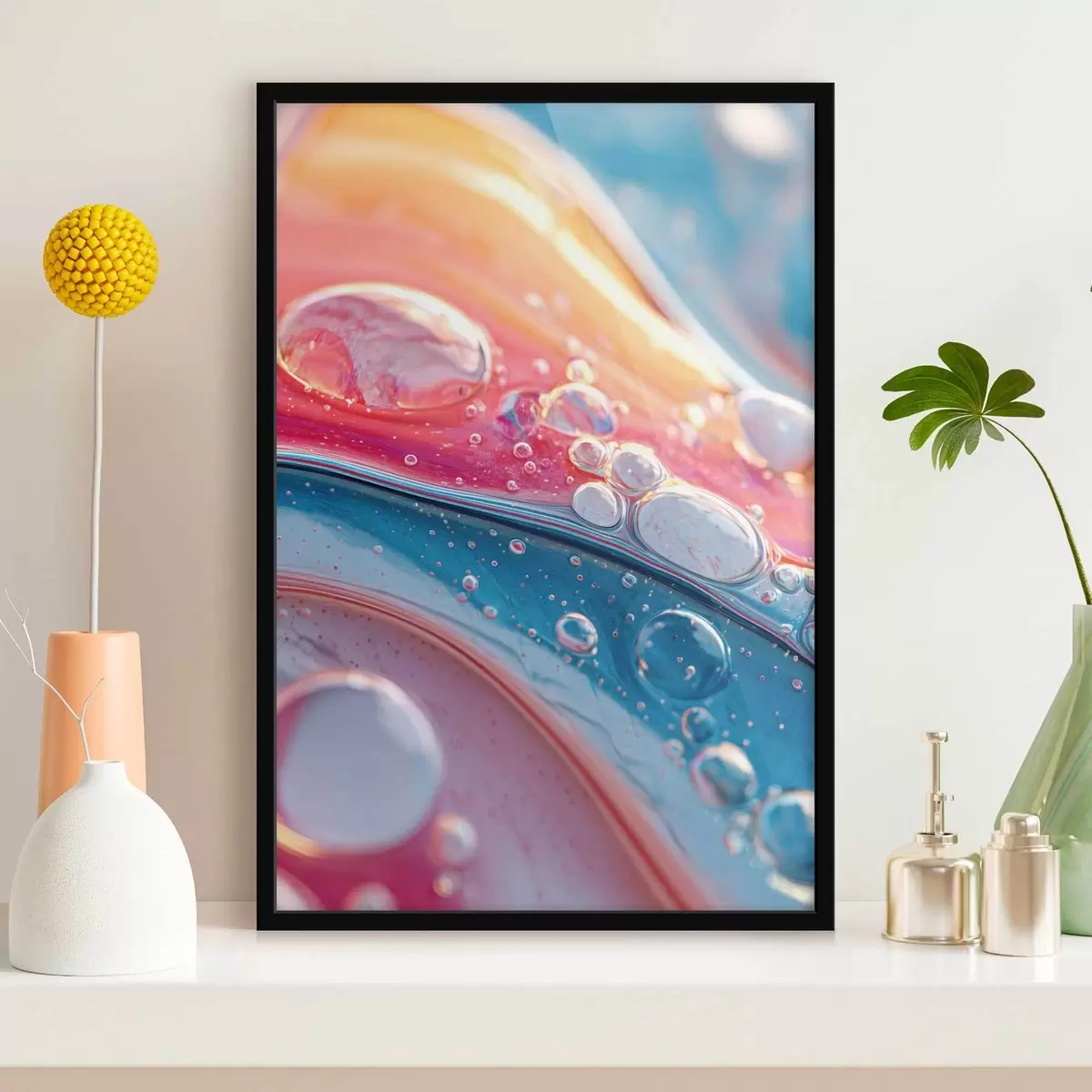 Poster bunte Wellen mit Blasen f45707