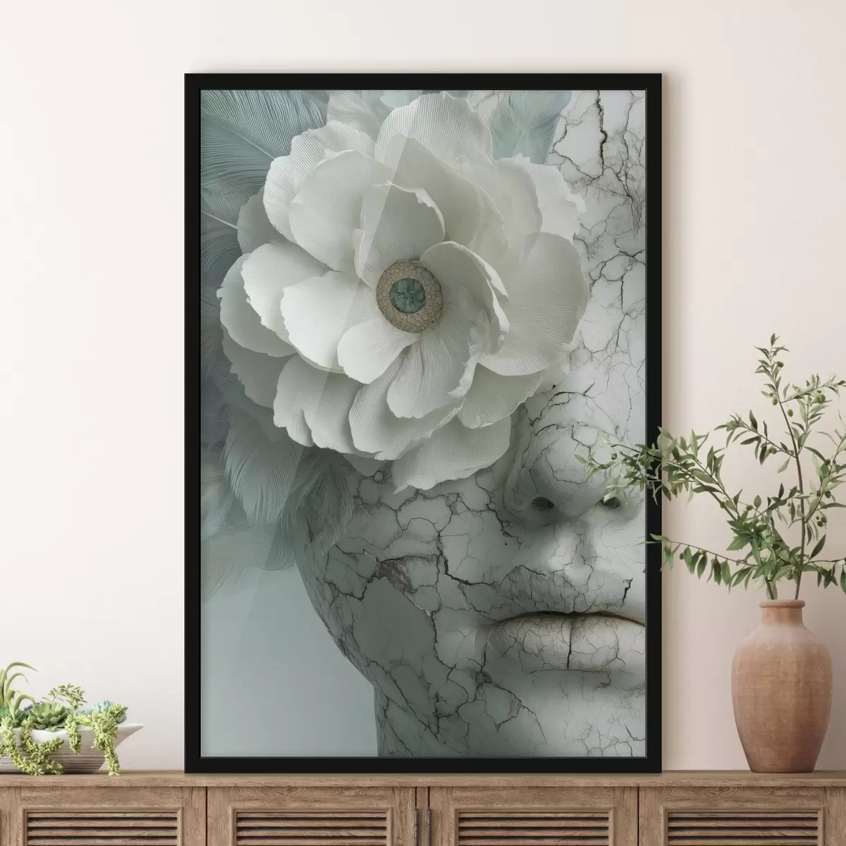 Poster marmorporträt eines Mädchens mit einer Blume f45709