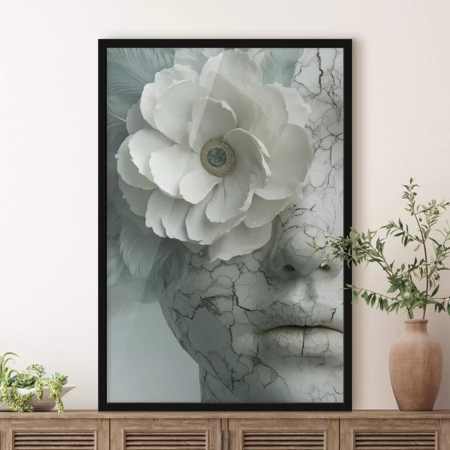 Fototapete marmorporträt eines Mädchens mit einer Blume f45709