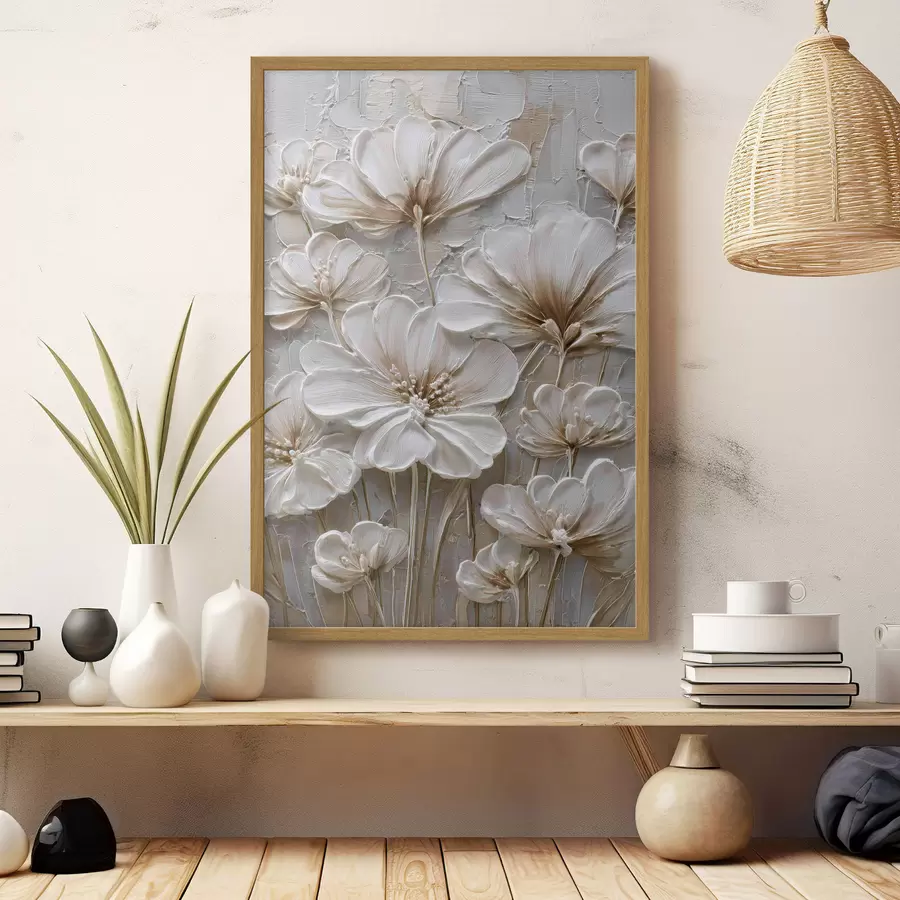 Fototapete cremefarbene Blumen im Imitations-Impasto-Stil f45712