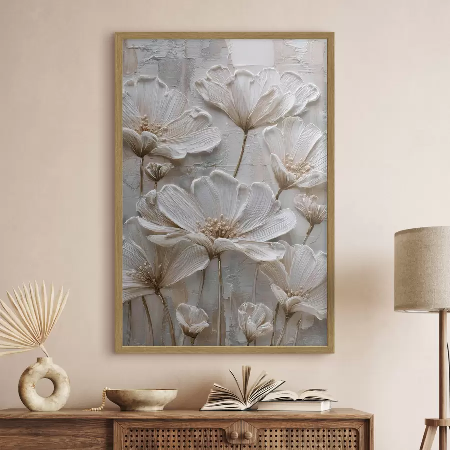Fototapete cremefarbene Blumen im Imitations-Impasto-Stil f45713