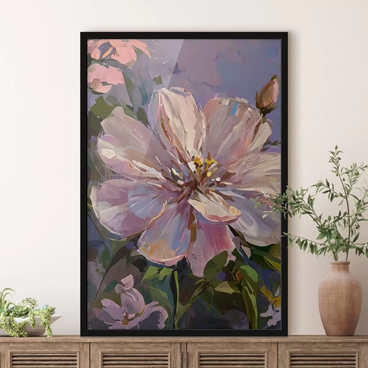 Poster rosa Blumen im Stil eines Ölgemäldes f45723