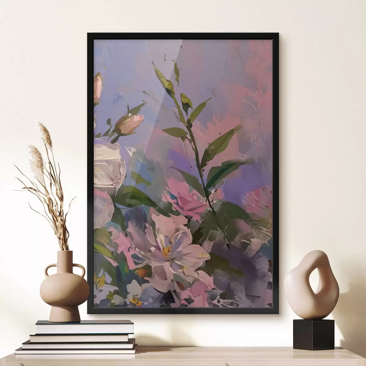Poster rosa Blumen im Stil eines Ölgemäldes f45724
