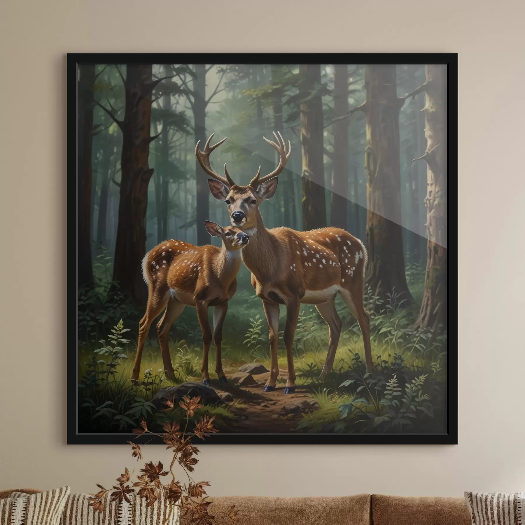 Fototapete hirsch mit Kitz im Wald f45732