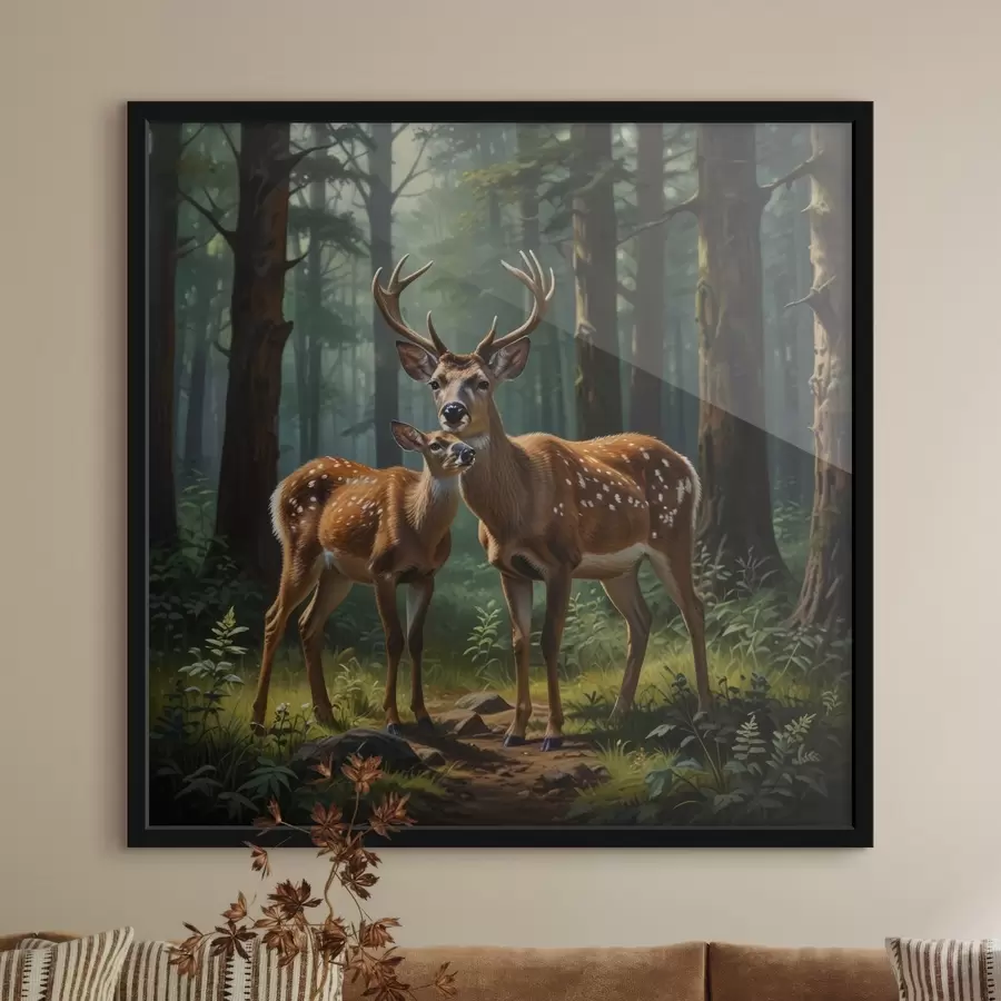 Fototapete hirsch mit Kitz im Wald f45732