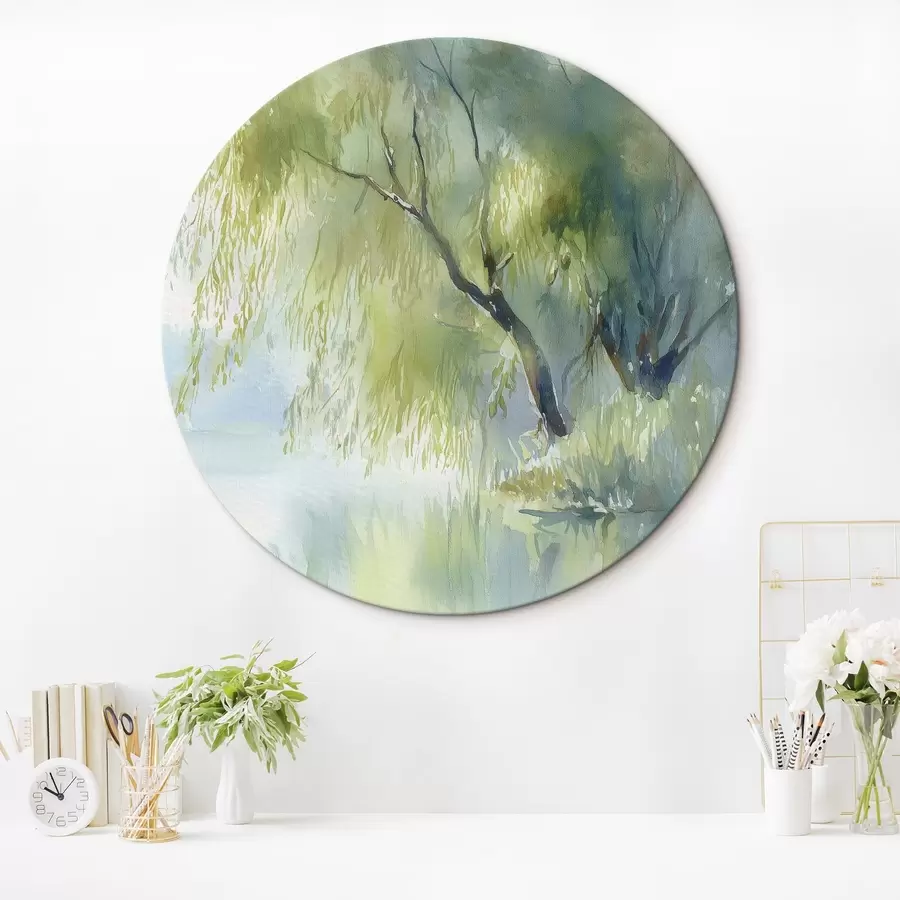 Wandbilder weidenbaum am Seeufer im Aquarellstil r45715