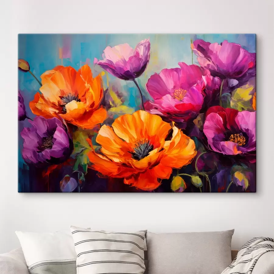 Wandbilder Leuchtende Mohnblumen in Violett- und Orangetönen s45804