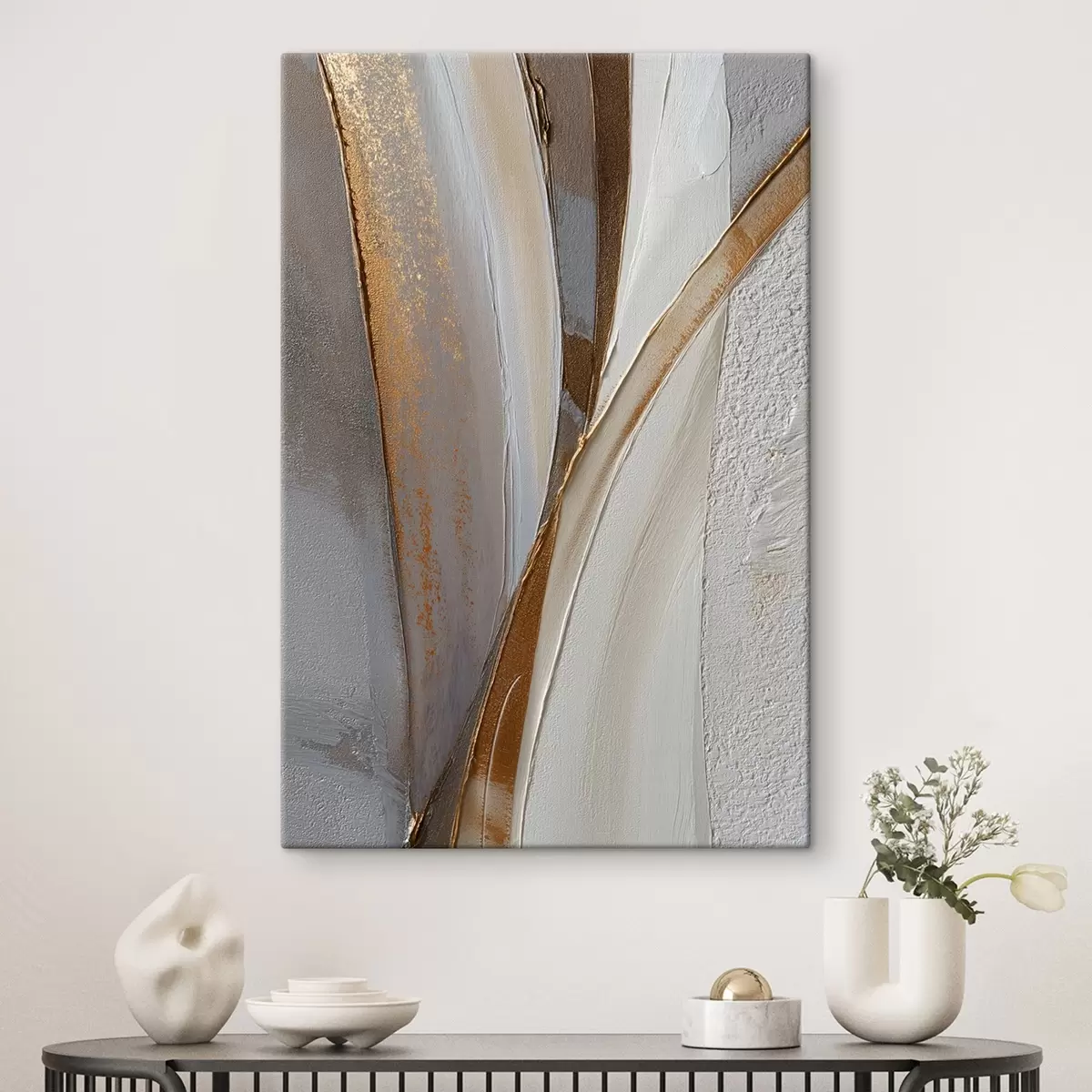 Wandbilder Strukturierte abstrakte Linien mit gelben und orangefarbenen Glitzerpartikeln s45810