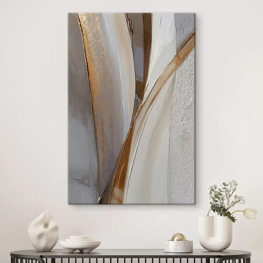 Wandbilder Strukturierte abstrakte Linien mit gelben und orangefarbenen Glitzerpartikeln s45810