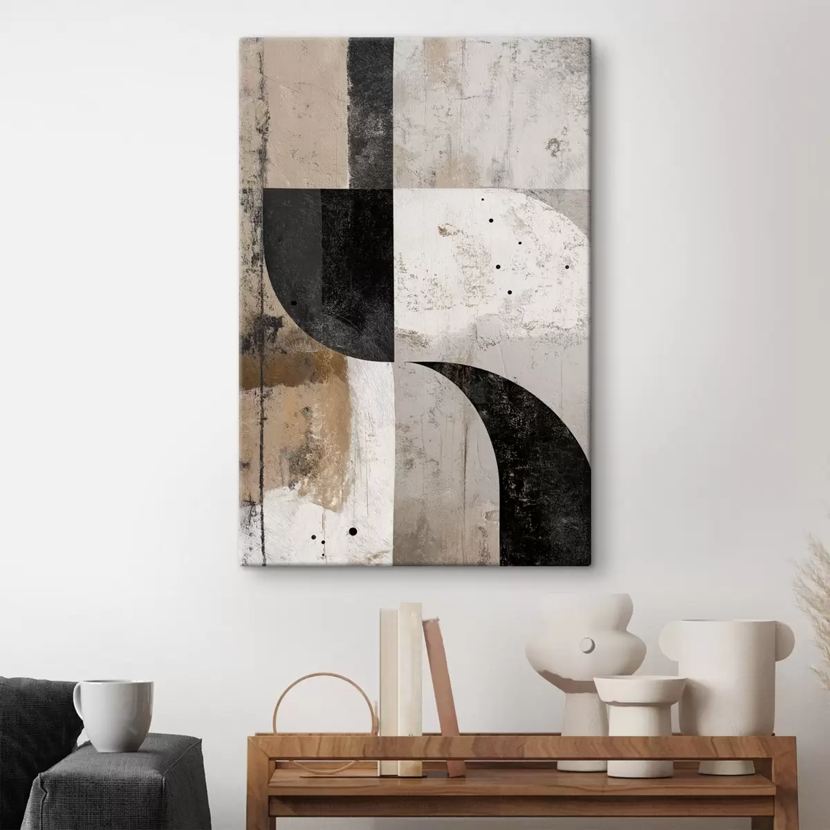 Wandbilder Geometrische Formen in Beige- und Schwarztönen s45811