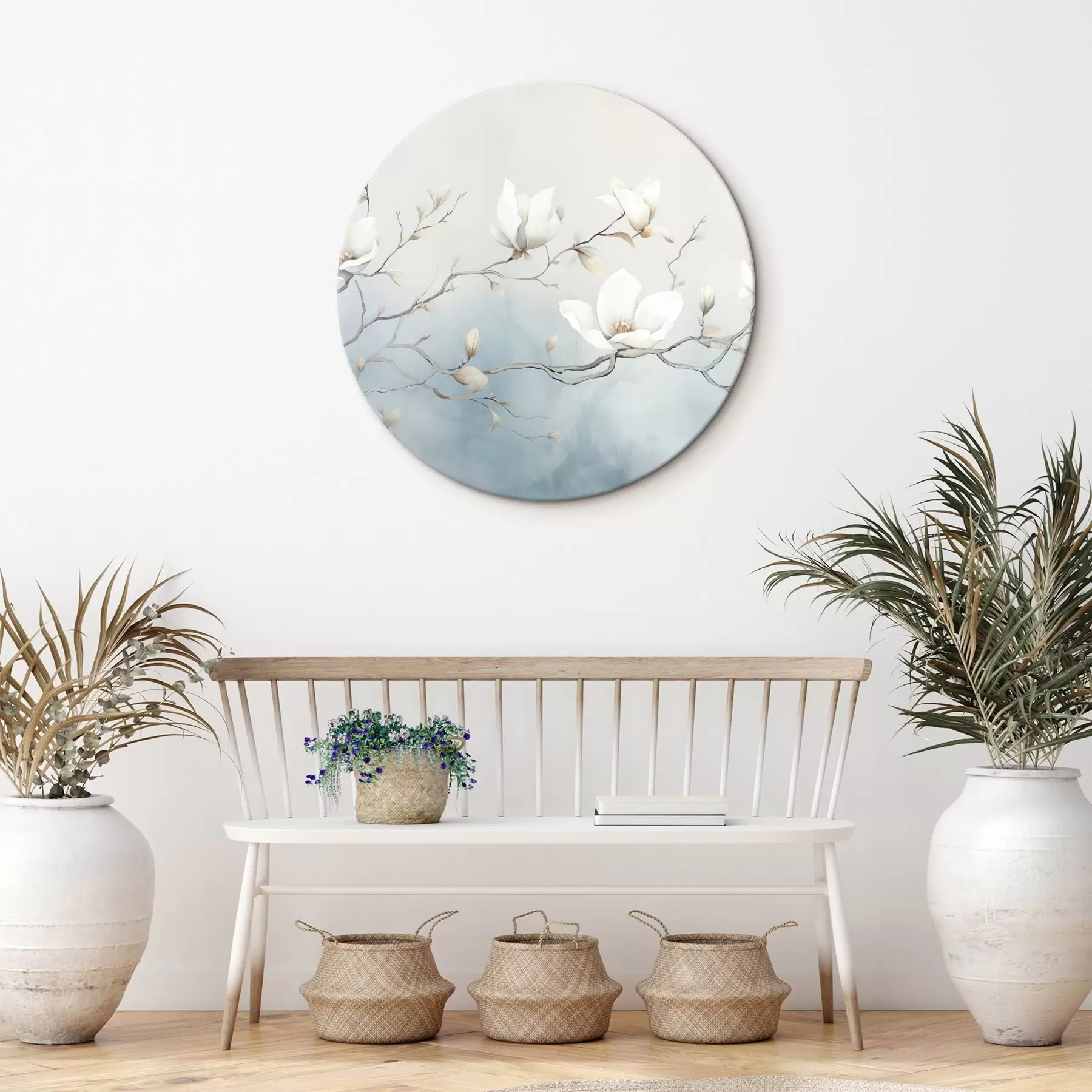 Wandbilder Magnolienzweige mit weißen Blüten vor einem zarten Hintergrund r45806