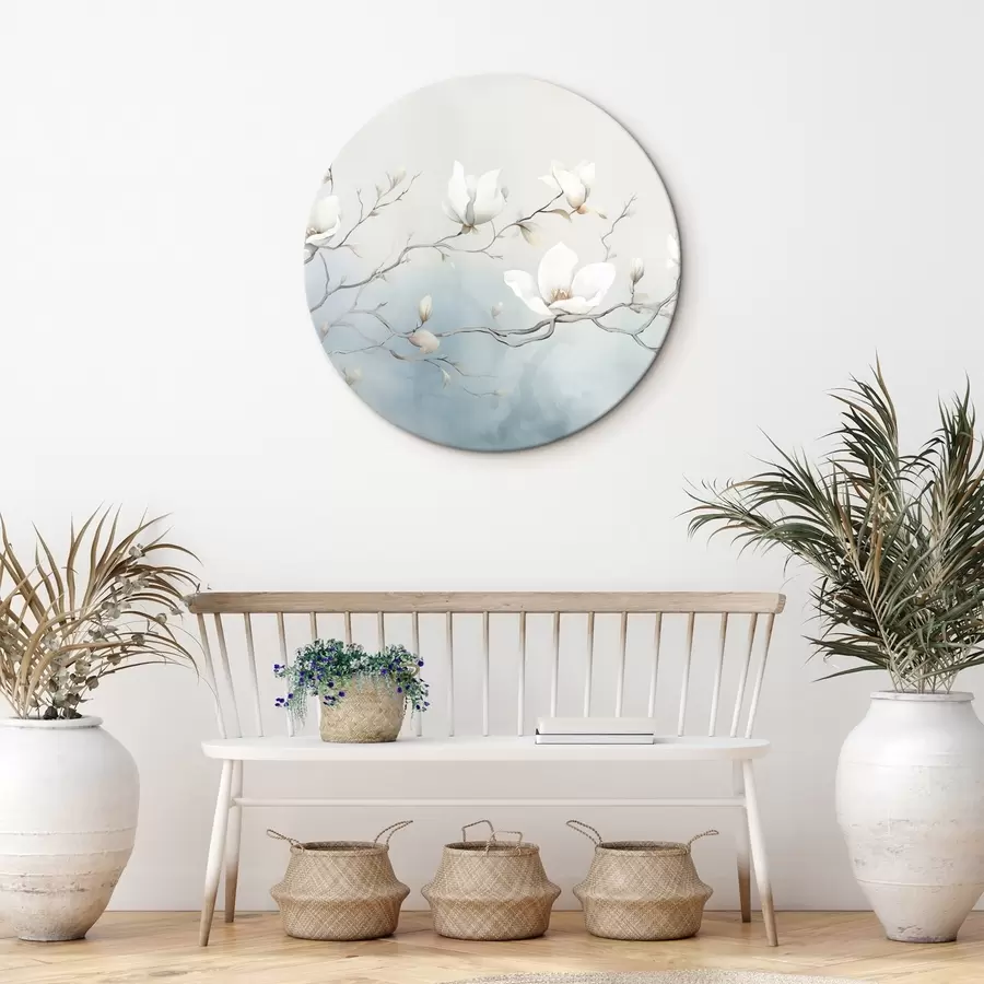 Wandbilder Magnolienzweige mit weißen Blüten vor einem zarten Hintergrund r45806