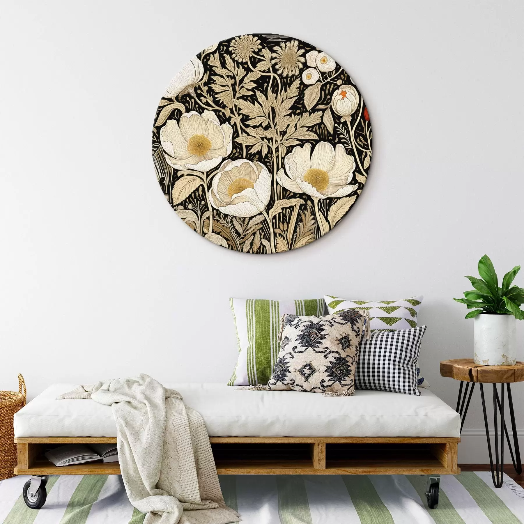 Wandbilder Cremefarbene Blumen und Gräser auf schwarzem Hintergrund r45816