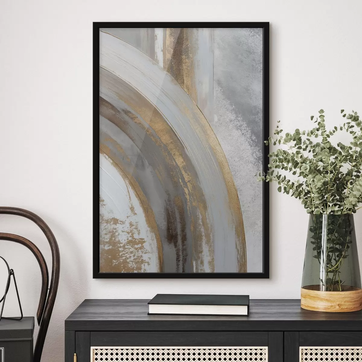 Poster Abstrakte graue und gelbe Halbkreise f45809