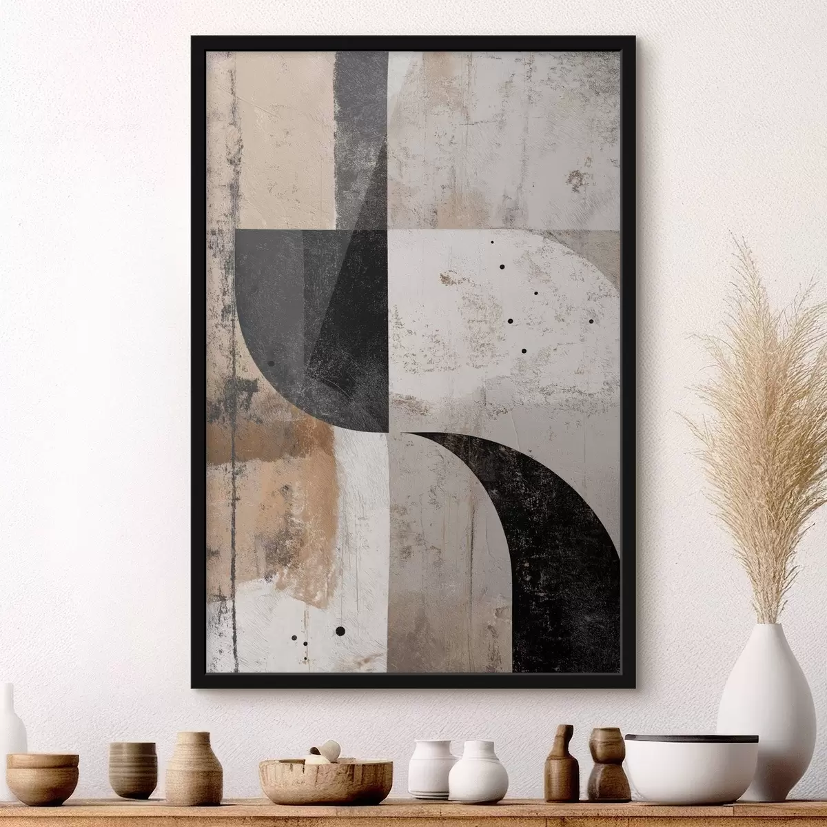 Poster Geometrische Formen in Beige- und Schwarztönen f45811