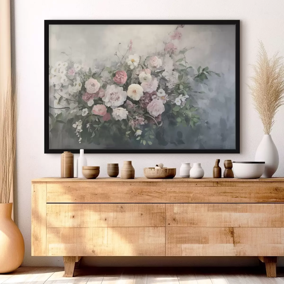 Poster Ein romantischer Strauß aus rosa und weißen Blumen f45817