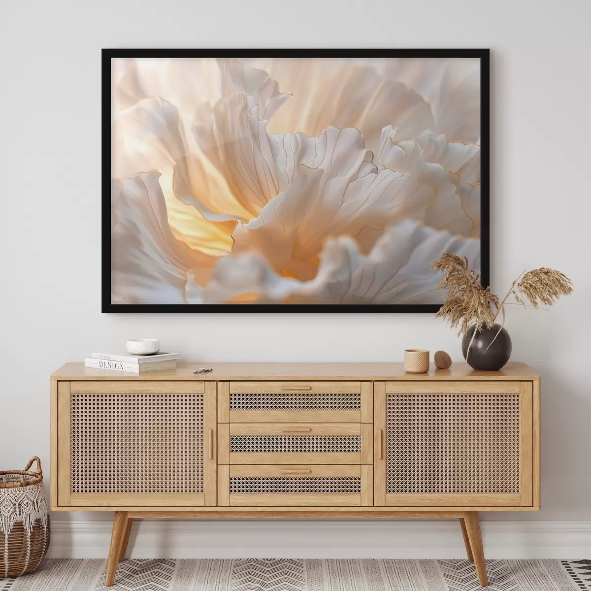 Poster Zarte Blütenblätter in warmen Farbtönen mit gelb-orangefarbenen Rändern f45820