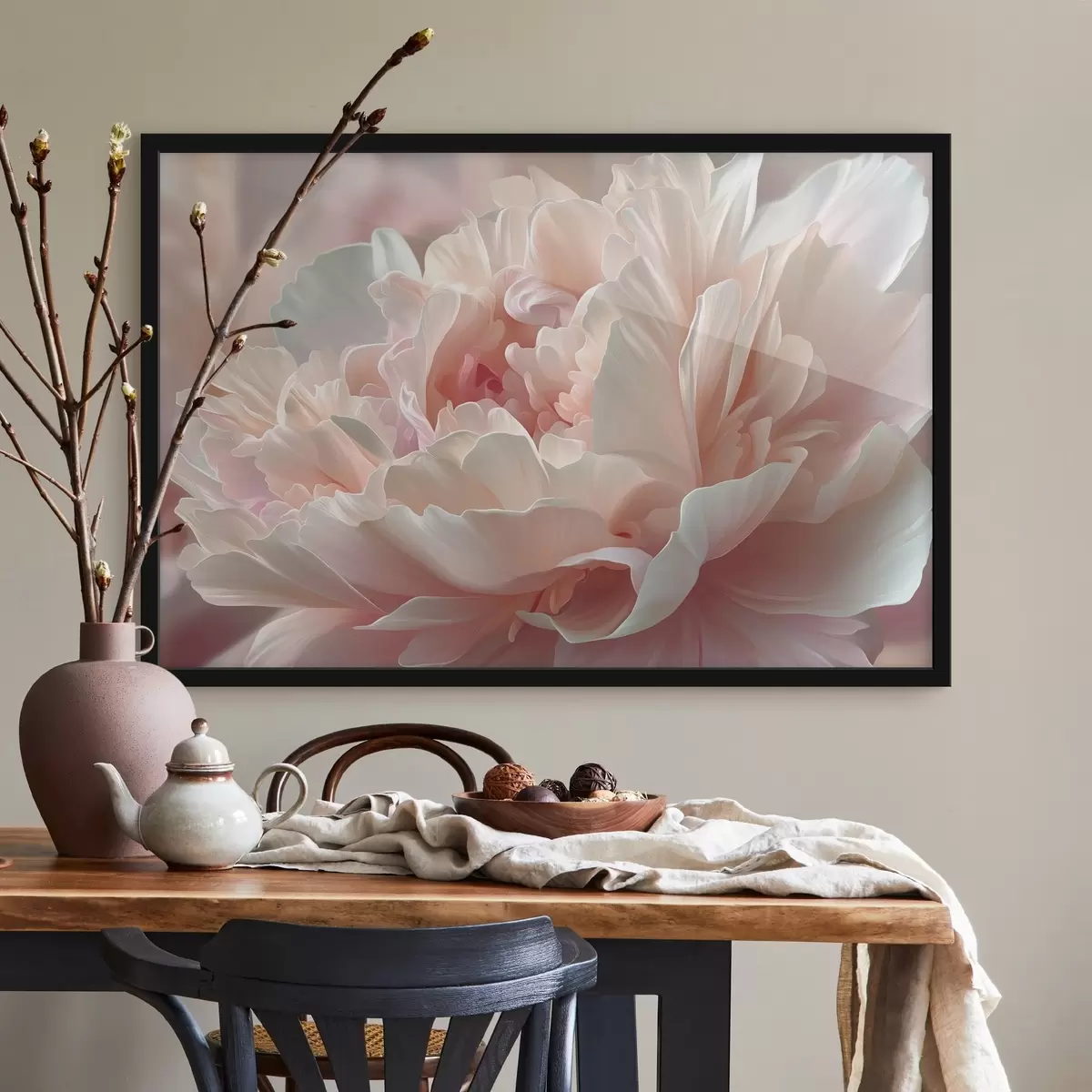 Poster Blühende Pfingstrose in Rosa- und Beigetönen f45825