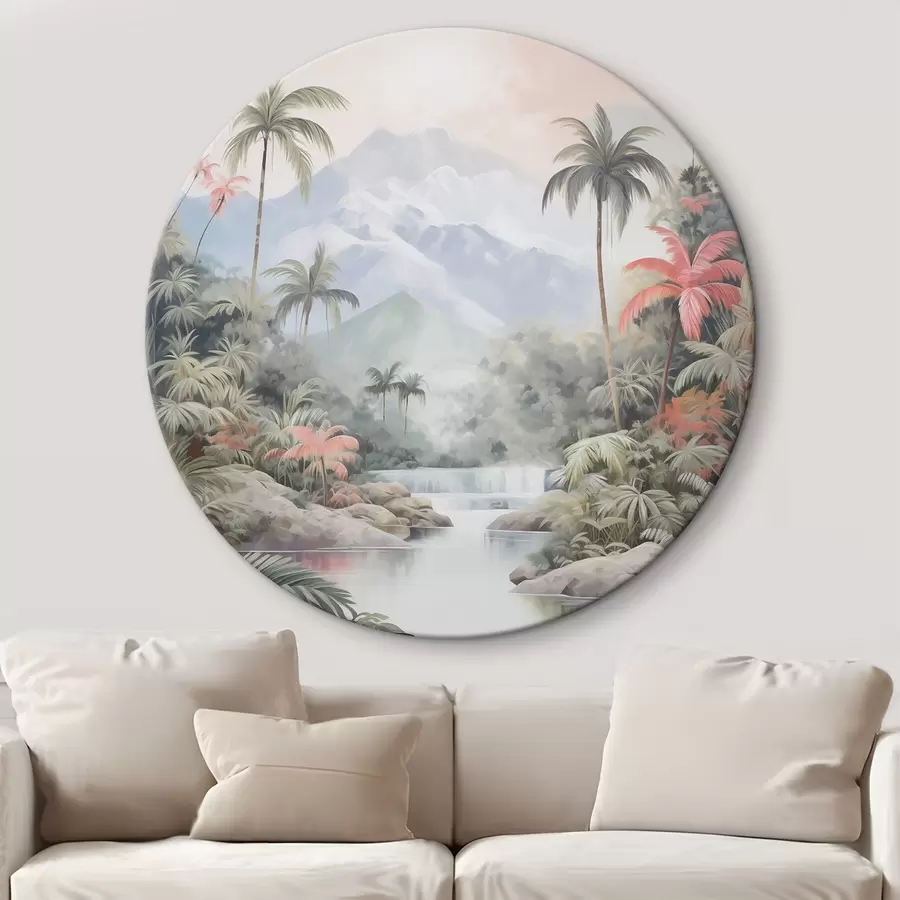 Wandbilder Fluss im tropischen Wald vor Bergen r45913