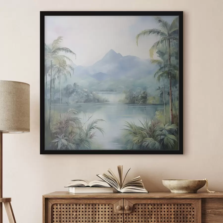 Fototapete Fluss im Dschungel vor dem Berg f45912