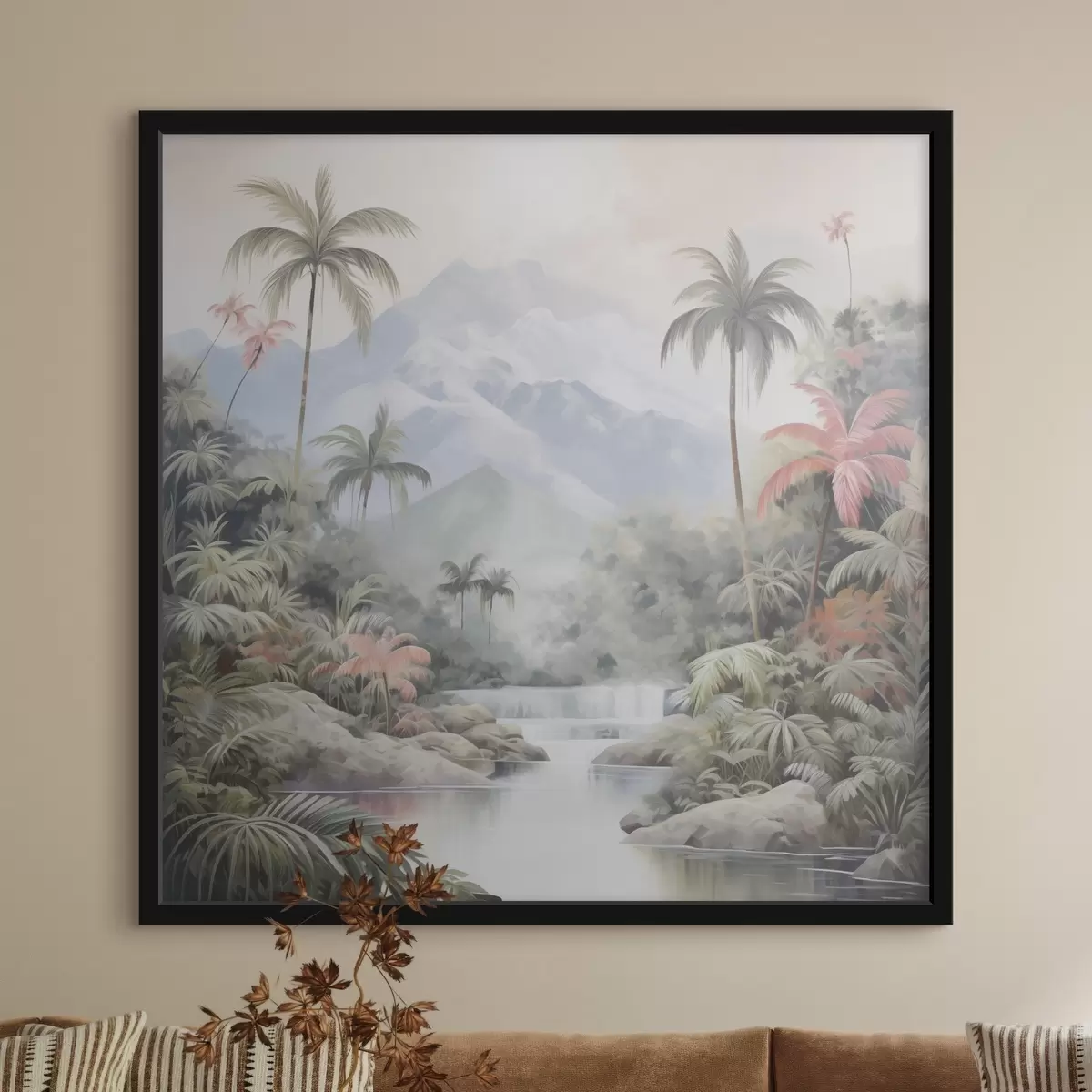 Poster Fluss im tropischen Wald vor Bergen f45913