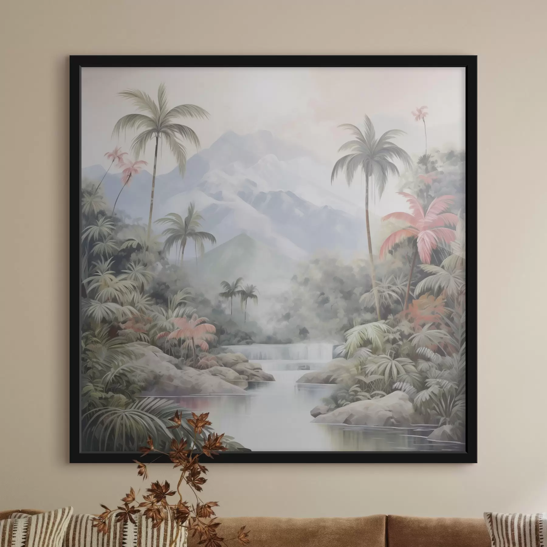 Fototapete Fluss im tropischen Wald vor Bergen f45913