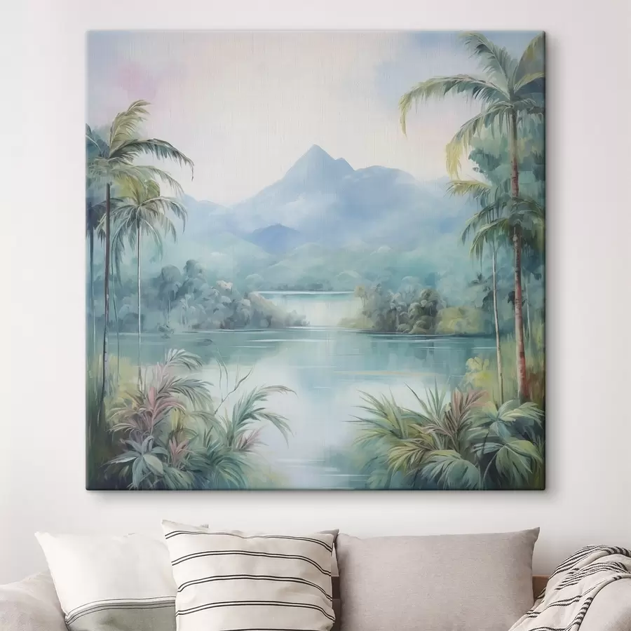 Wandbilder Fluss im Dschungel vor dem Berg s45912