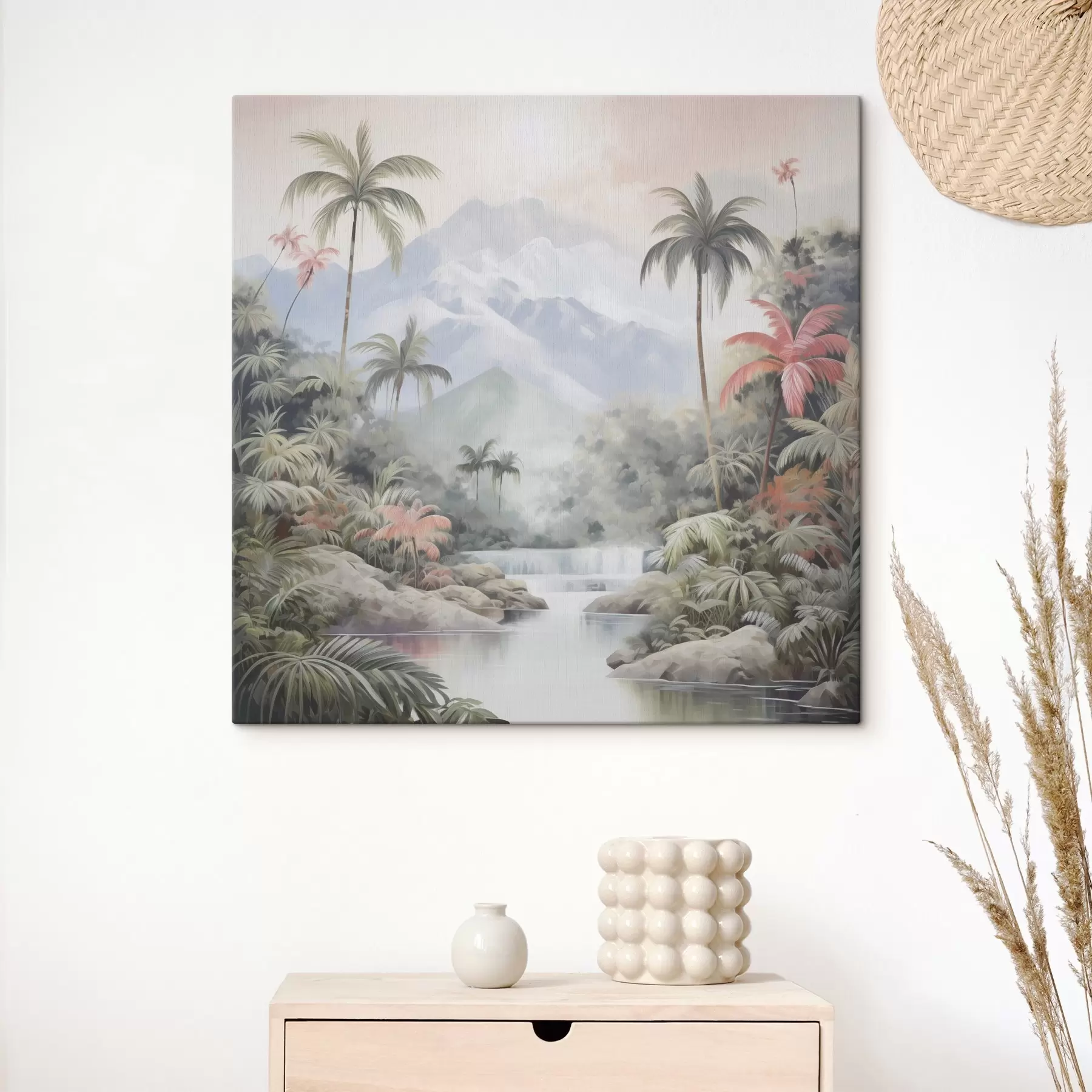 Wandbilder Fluss im tropischen Wald vor Bergen s45913