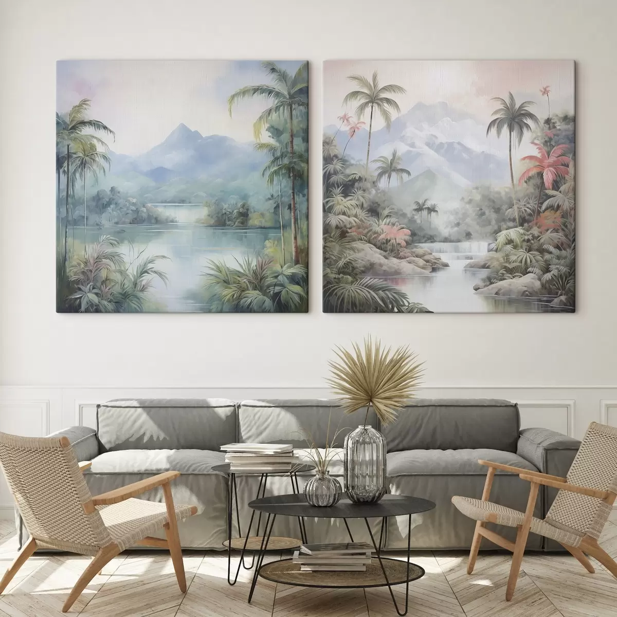 Wandbilder Fluss im Dschungel vor dem Berg m00751