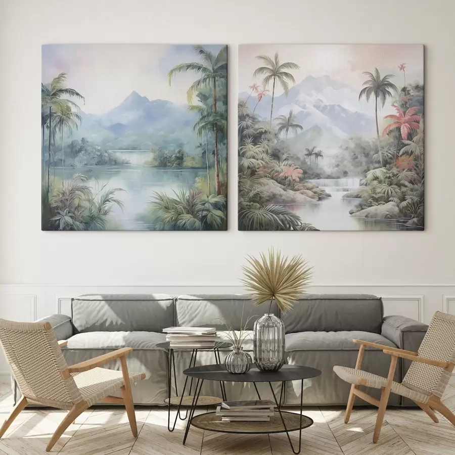 Wandbilder Fluss im Dschungel vor dem Berg m00751