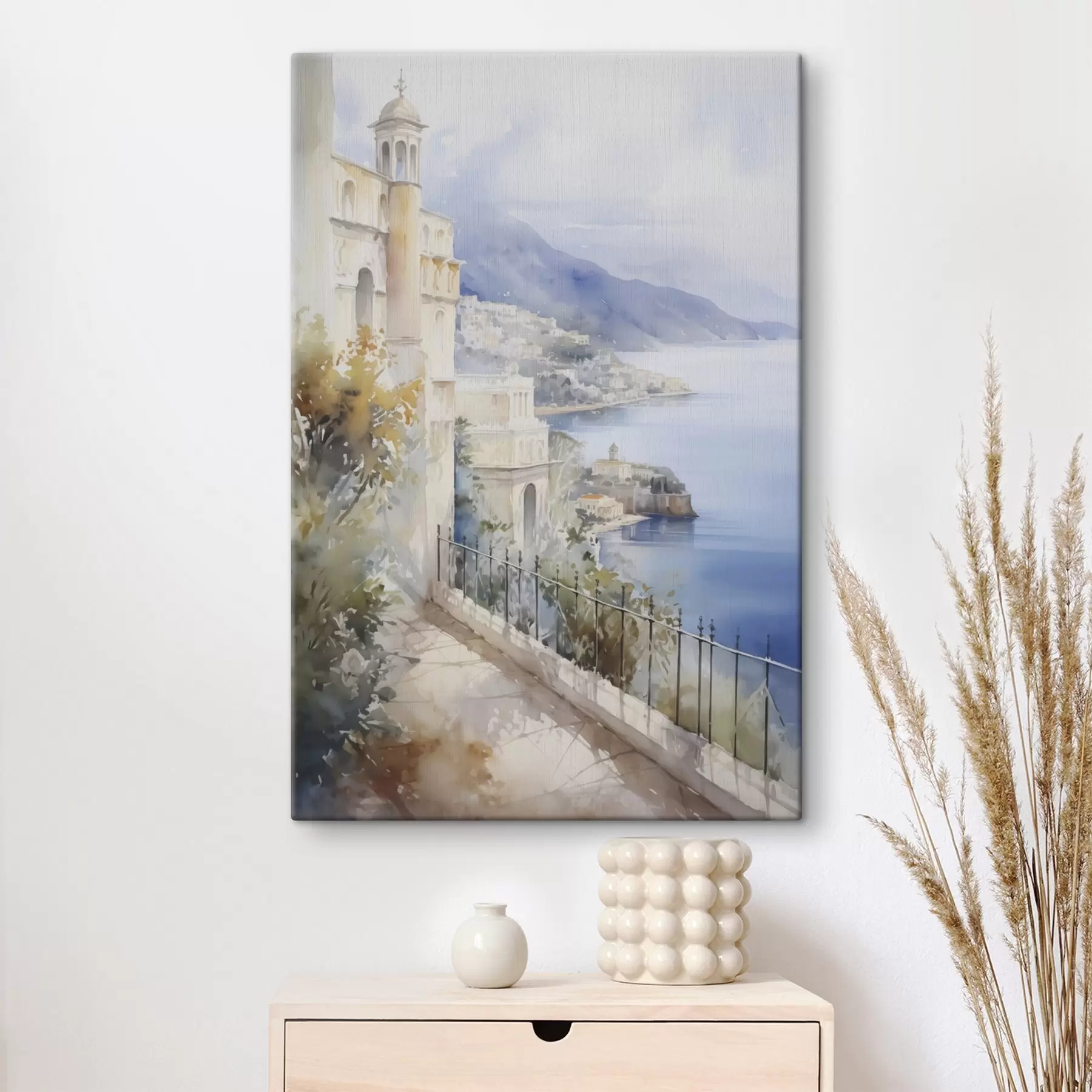 Wandbilder Bucht in der Nähe der Stadt, Aquarellimitation s45979